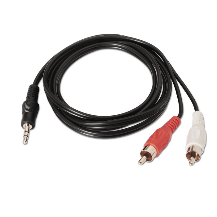 Aisens Cable de Audio Estéreo Jack 3.5mm Macho a 2x RCA Macho, 3m, Negro